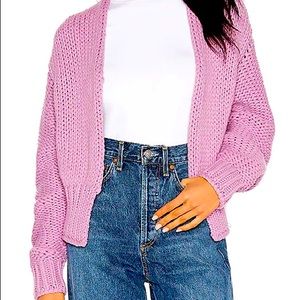 Free People Glow For It Chunky Knit Open Front Ribbed Hem Cardi